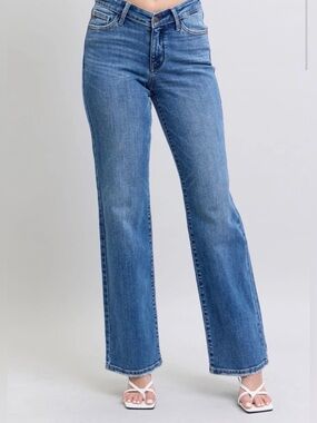 Judy Blue High Waist V-Front Vintage Wash Straight Denim Jeans sz 0/24 32 inseam